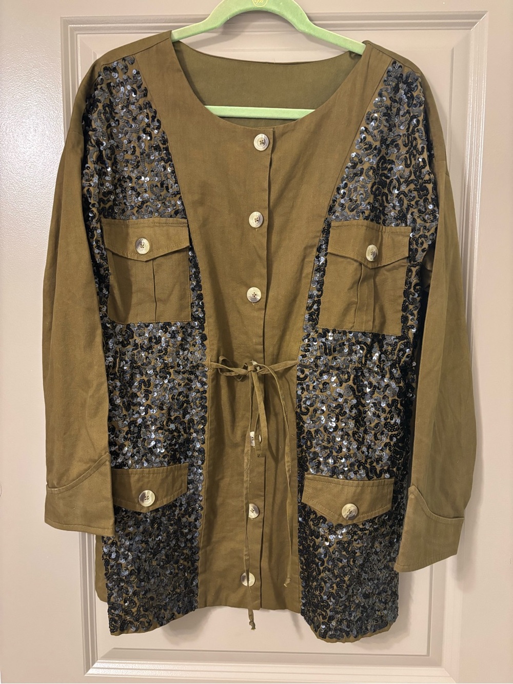 Olive Sequin-Accent Women’s Drawstring Jacket